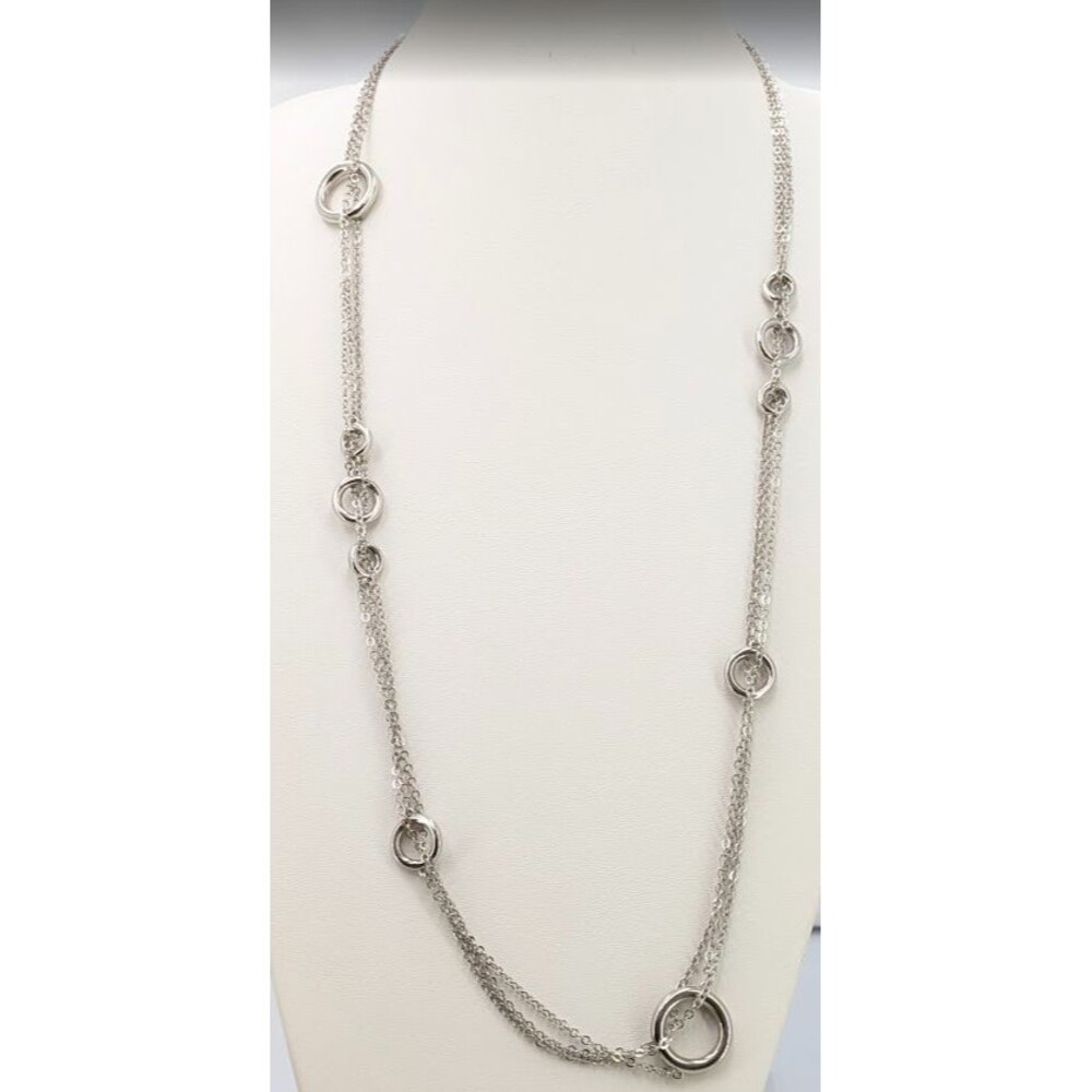 Multi Strand Necklace Lia Sophia Silver Tone Cable Chain Ring Station 37in 47g